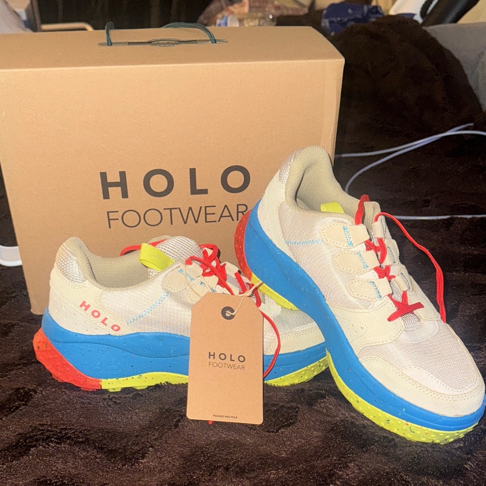 HOLO Footwear - Women's Athletic Shoes - Cream, Blue, and Orange